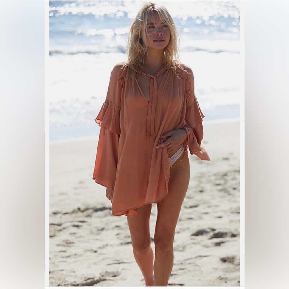 Free people Cattleya Ruffle V neck Tunic NWT  size small clay color NWT
